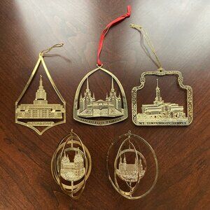 Vintage LDS Mormon Christmas Tree Ornaments, Temple Silhouettes, hanging, gold